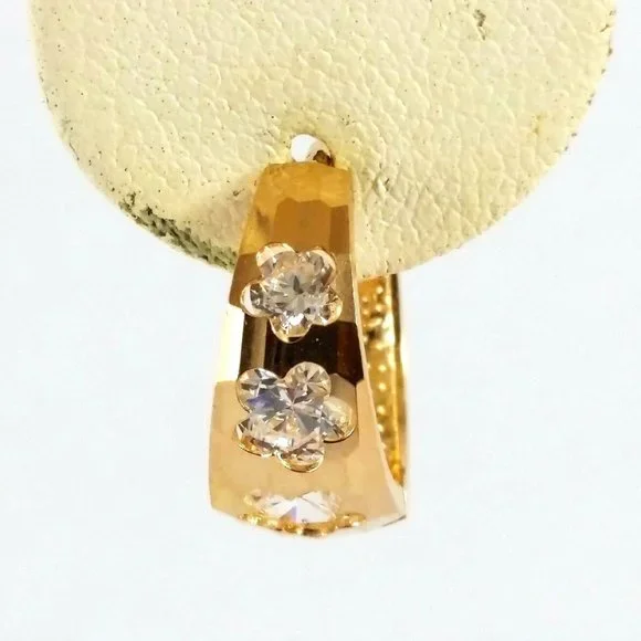 Elegant 14K Karat 585 Stamp Yellow Gold Small Hoop Earrings with CZ's - Nice!